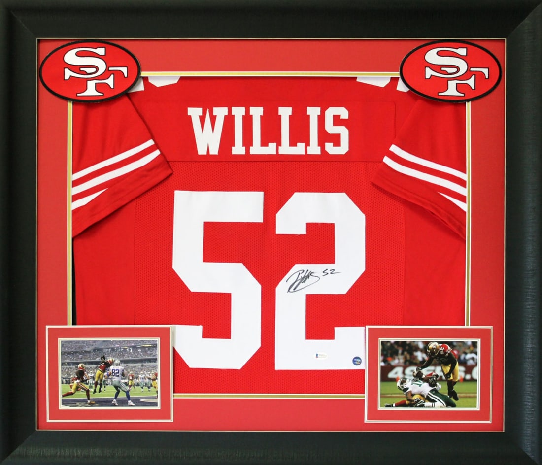 Patrick Willis Signed Red Pro Style Framed Jersey BAS Witnessed San Francisco 49ers: Patrick Willis Signed Red Pro Style Framed Jersey BAS Witnessed San Francisco 49ers This authentic autographed red pro style framed jersey has been personally signed by Patrick Willis, a prominent pla