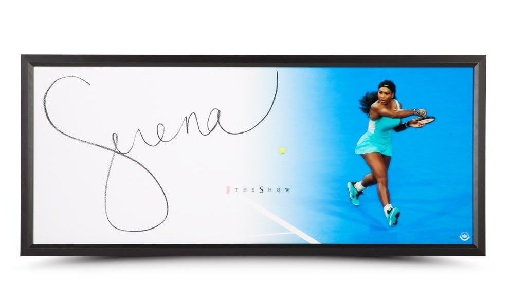 Framed Serena Williams autographed tennis photo 20X46 Upper Deck: Framed Serena Williams autographed tennis photo 20X46 Upper Deck This is a framed 20x46 photo featuring tennis legend Serena Williams, personally hand-signed by her. The autograph has been authenticat