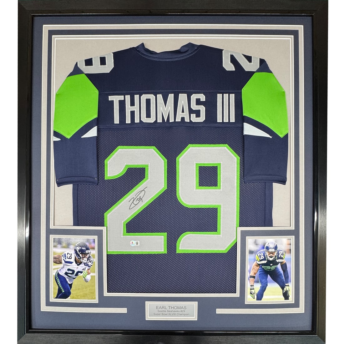 Earl Thomas III Signed Seattle Blue Jersey Framed Beckett COA 35x39 (1 of 2)