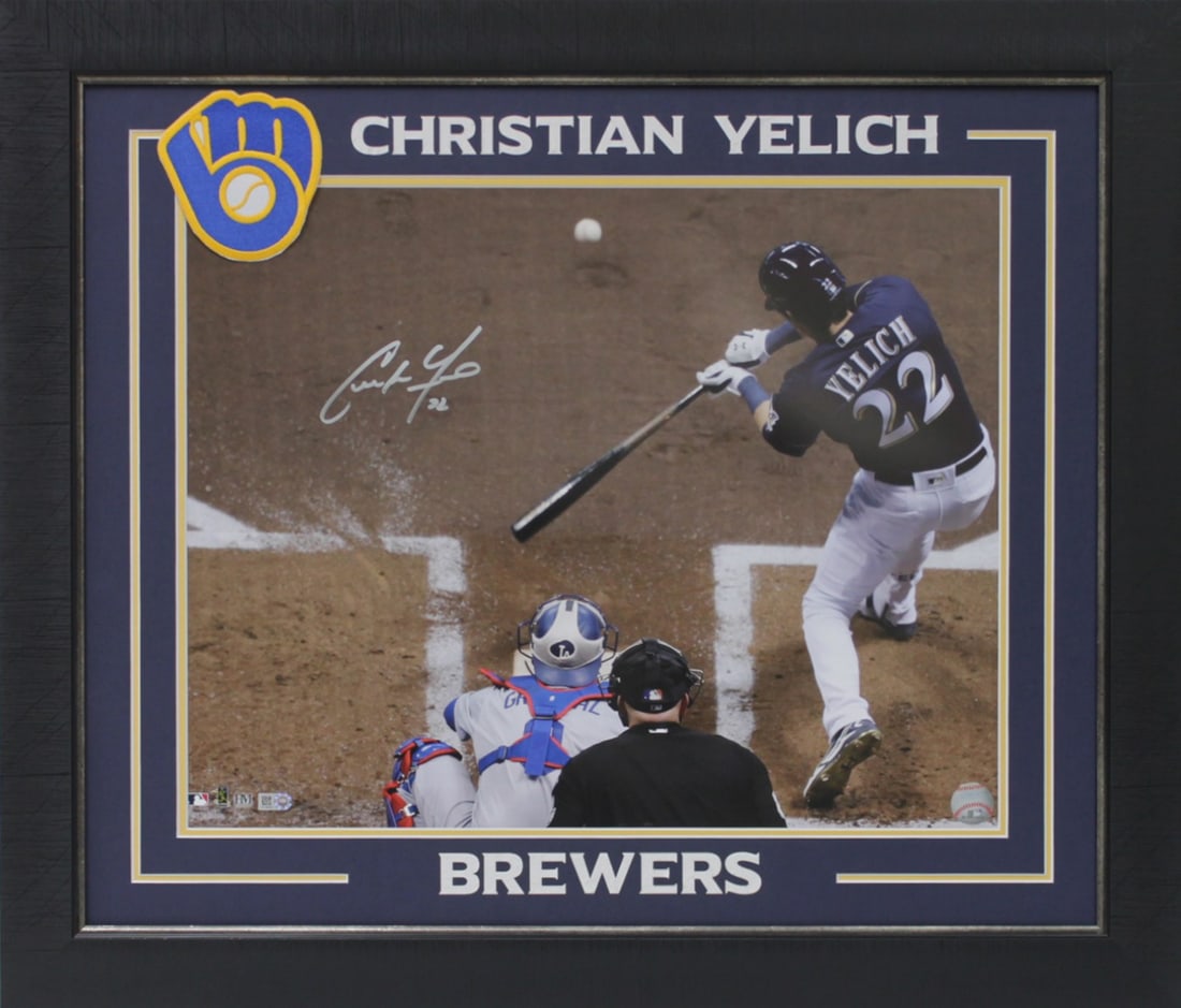 Christian Yelich Signed 16x20 Framed Photo MLB Authentic: Christian Yelich Signed 16x20 Framed Photo MLB Authentic This stunning horizontal 16x20 framed photo features Christian Yelich, the star player of the Milwaukee Brewers, personally signed by him. The 
