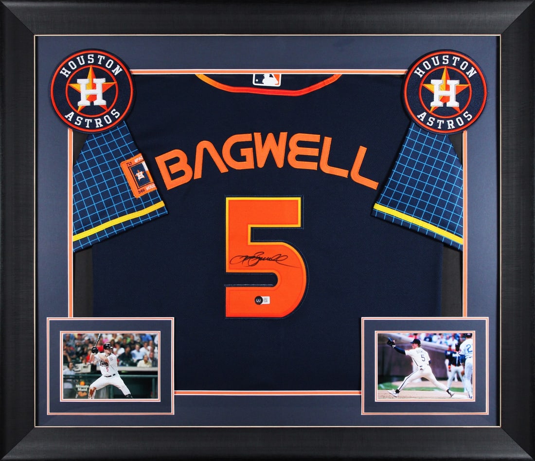 Framed Houston Astros Jeff Bagwell signed navy Space City jersey BAS (1 of 2)