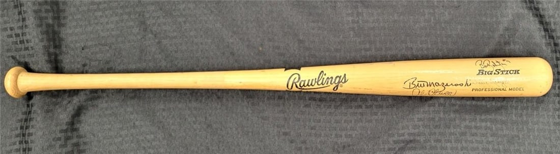 Bill Mazeroski Signed Baseball Bat with Stargell Oliver Robertson JSA Authenticated: Bill Mazeroski Signed Baseball Bat with Stargell Oliver Robertson JSA Authenticated This is an original signed baseball bat featuring the autographs of legendary MLB players Bill Mazeroski, Willie Sta