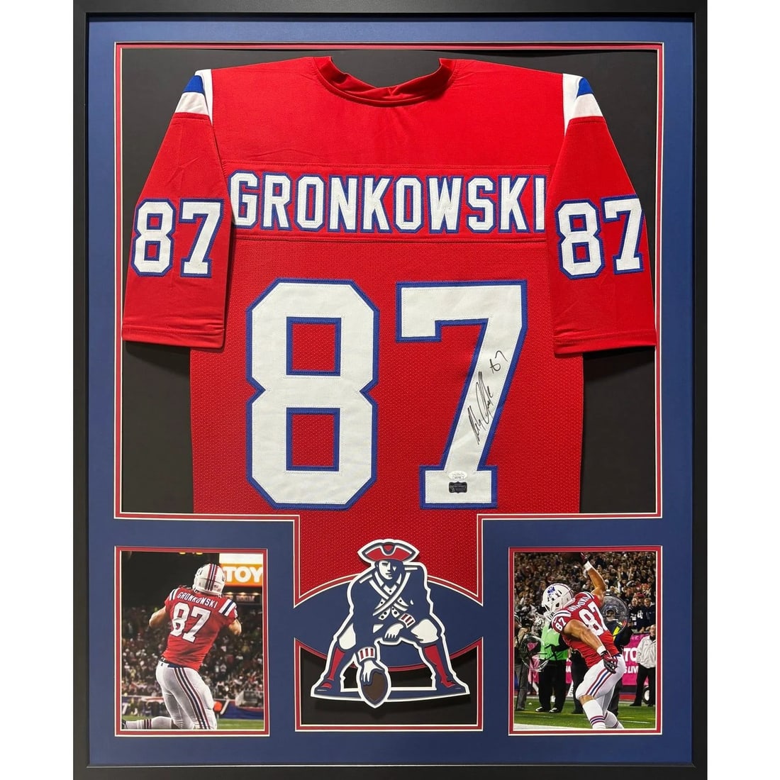 Framed Rob Gronkowski Patriots Red Autographed Jersey JSA (1 of 2)