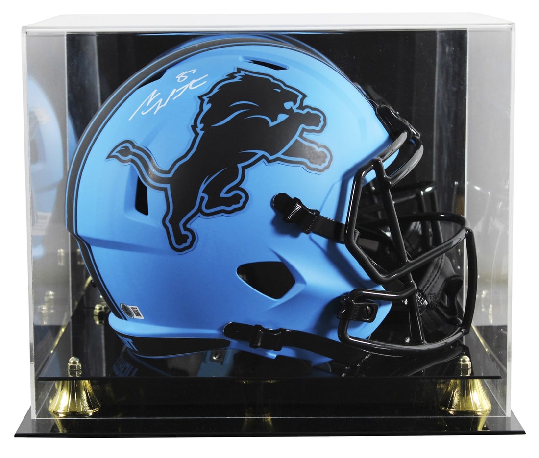 Sam LaPorta Signed Detroit Lions Rave Helmet with Beckett Authentication and Display Case: Sam LaPorta Signed Detroit Lions Rave Helmet with Beckett Authentication and Display Case This original autographed full-size Speed Replica helmet features the signature of Sam LaPorta, a standout pla