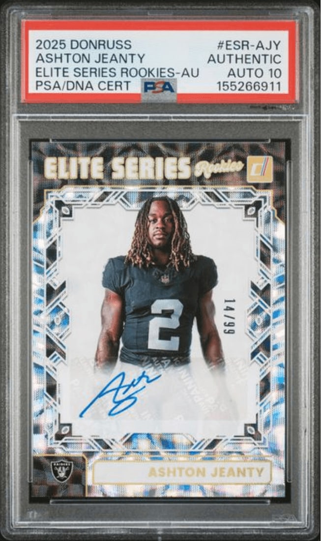 PSA 10 Ashton Jeanty 2025 Donruss ESRAJY Rookie Auto /99 (1 of 2)