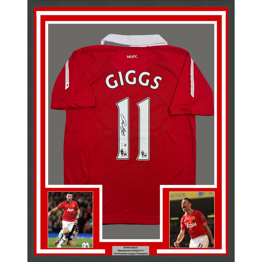 Ryan Giggs Signed Manchester United Jersey Display 35x39 With Beckett COA: Ryan Giggs Signed Manchester United Jersey Display 35x39 With Beckett COA This professionally framed and matted display features a Manchester United red jersey autographed by Ryan Giggs. The piece inc