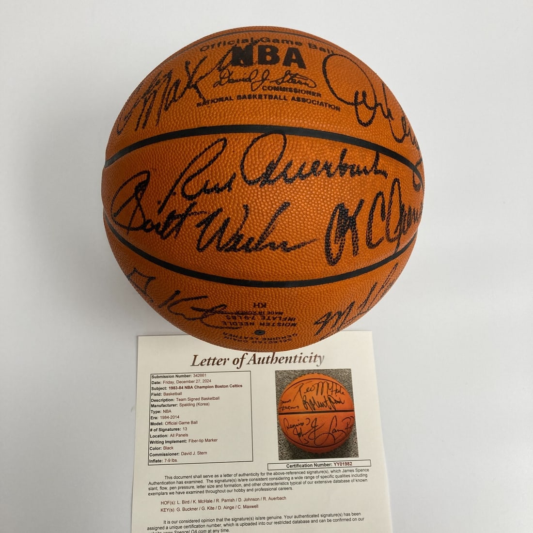 1983-1984 Boston Celtics Team Signed NBA Basketball JSA Authenticated: 1983-1984 Boston Celtics Team Signed NBA Basketball JSA Authenticated Celebrate the legacy of the Boston Celtics with this official NBA game basketball, signed by thirteen members of the 1983-1984 Wor