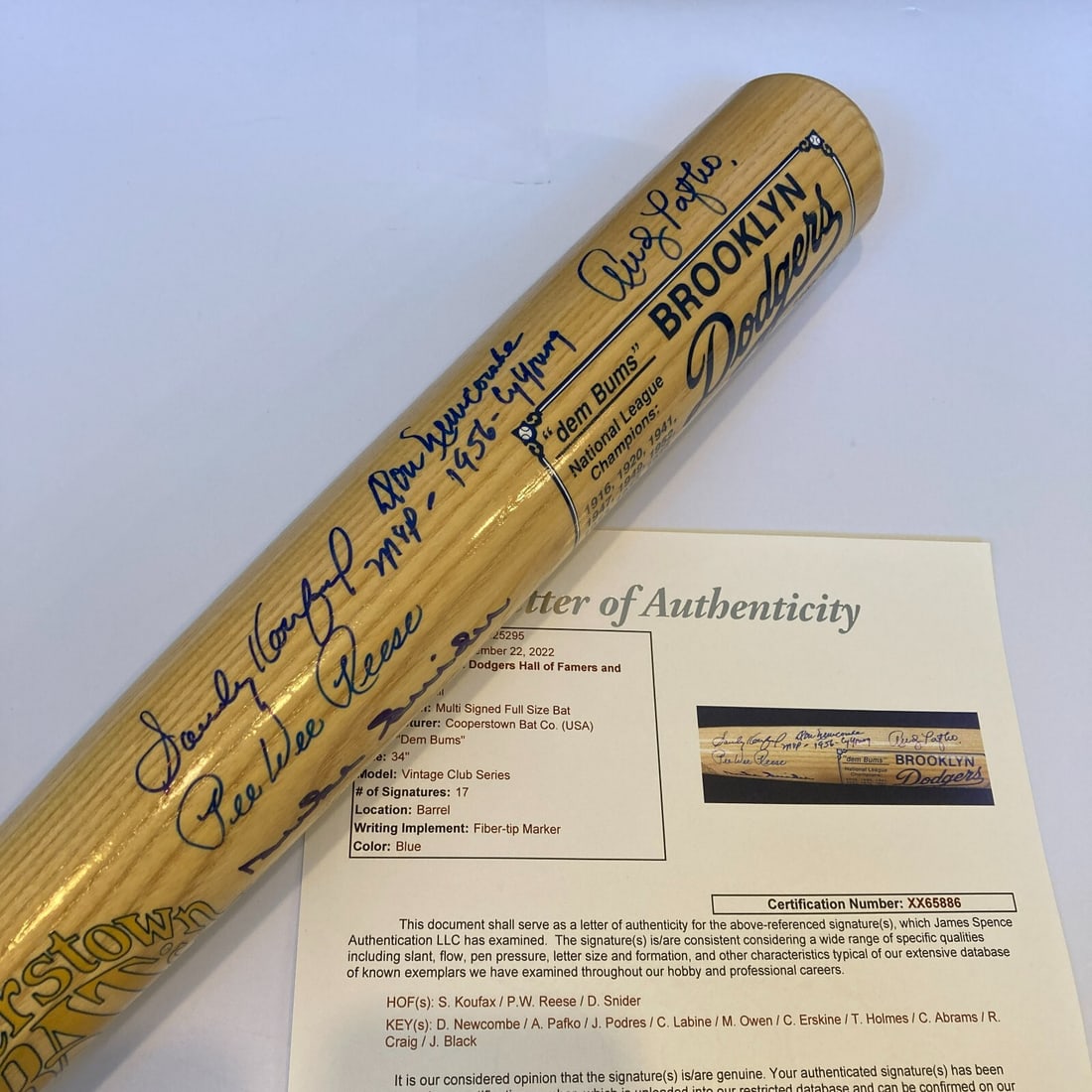 Sandy Koufax Signed Cooperstown Baseball Bat with 17 Legends JSA Authenticated: Sandy Koufax Signed Cooperstown Baseball Bat with 17 Legends JSA Authenticated This Cooperstown baseball bat is a tribute to the legendary Sandy Koufax of the Brooklyn Dodgers, featuring autographs fr