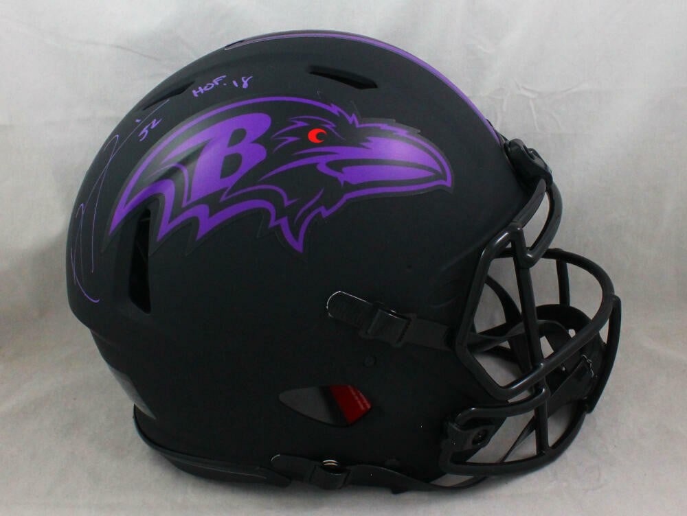 Ray Lewis autographed Baltimore Ravens full size Eclipse Speed helmet Beckett: Ray Lewis autographed Baltimore Ravens full size Eclipse Speed helmet Beckett This is an original full-size Baltimore Ravens Eclipse Speed authentic helmet signed by Ray Lewis. It is identified as a p