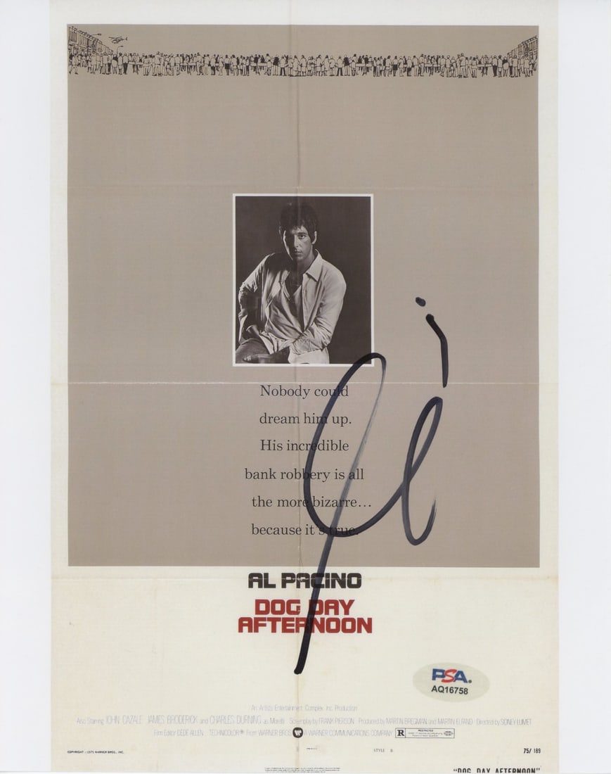 Al Pacino Signed 8x10 Photograph From Dog Day Afternoon PSA DNA Certified: Al Pacino Signed 8x10 Photograph From Dog Day Afternoon PSA DNA Certified This is an 8x10 inch photograph from "Dog Day Afternoon" personally signed by Al Pacino. The autograph has been authenticated 