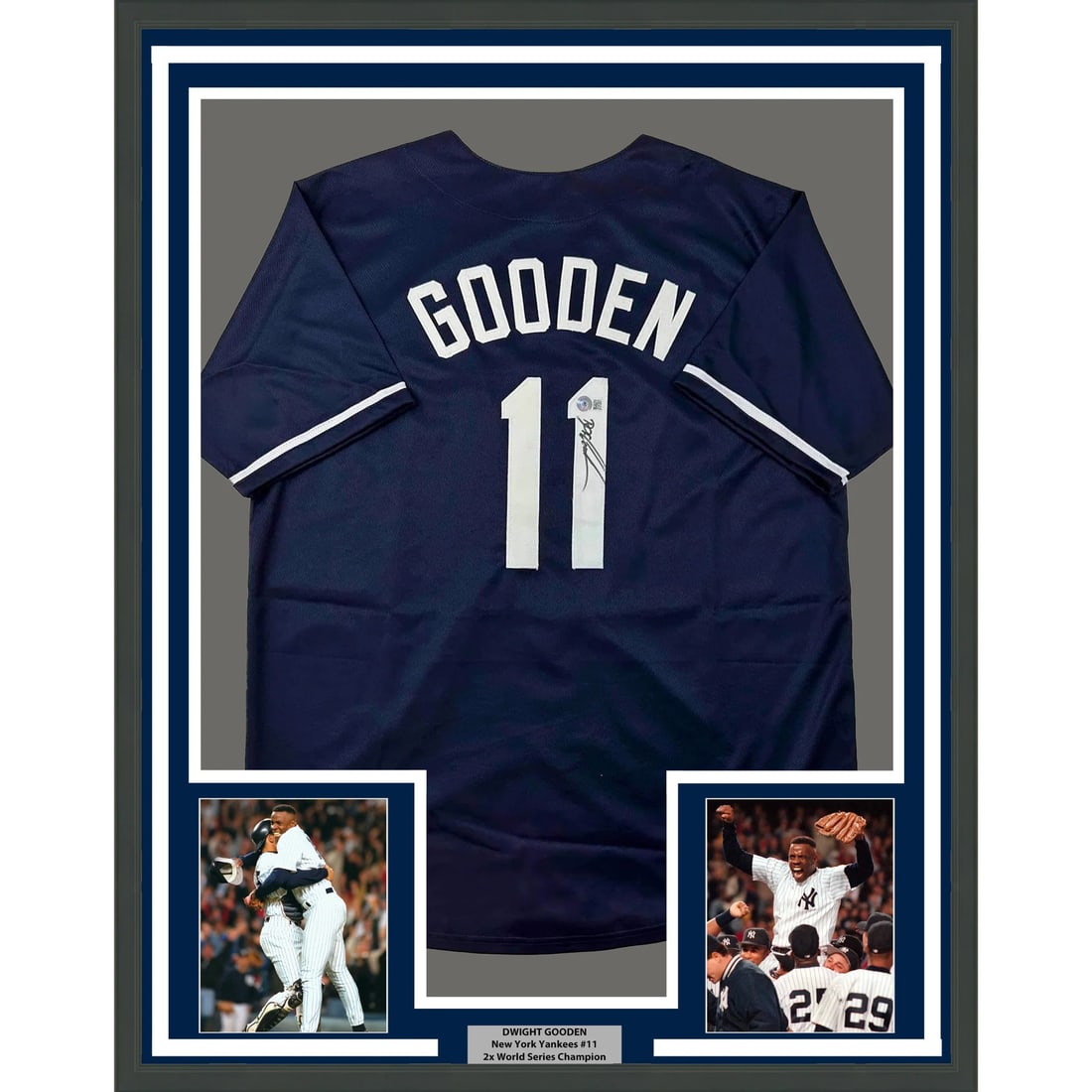 Framed Dwight Gooden Autographed Blue Jersey New York Yankees BAS COA (1 of 2)