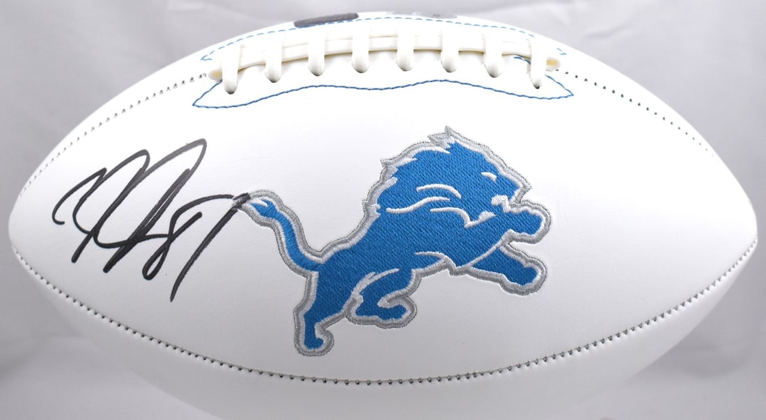 Detroit Lions football signed by Calvin Johnson Beckett hologram (1 of 3)