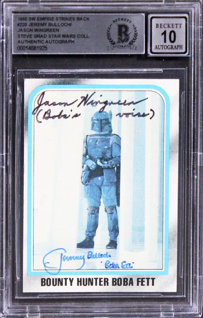 Star Wars ESB 1980 #220 card signed by Bulloch and Wingreen BAS 10: Star Wars ESB 1980 #220 card signed by Bulloch and Wingreen BAS 10 This is an original 1980 Star Wars: The Empire Strikes Back #220 trading card that has been personally signed by Jeremy Bulloch and J