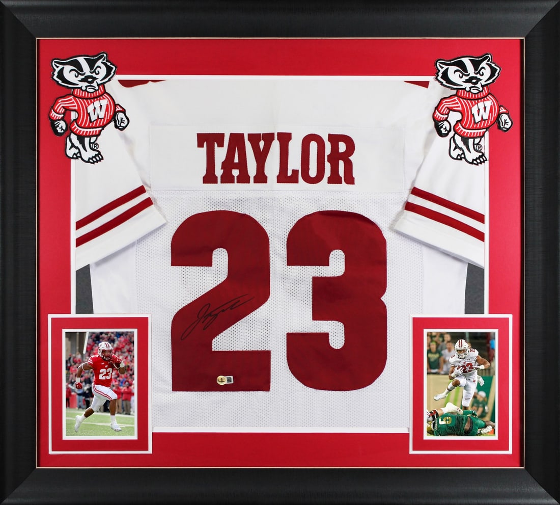 Framed White Pro Style Jersey Jonathan Taylor Wisconsin Badgers BAS Signed (1 of 2)