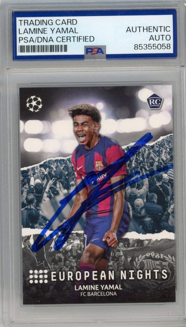 2023-24 Topps UCC Lamine Yamal Rookie Card PSA 10 Authenticated: 2023-24 Topps UCC Lamine Yamal Rookie Card PSA 10 Authenticated This is a graded 2023-24 Topps UCC Lamine Yamal #EN10 Rookie RC Card, certified by Professional Sports Authenticator (PSA) with a perfec