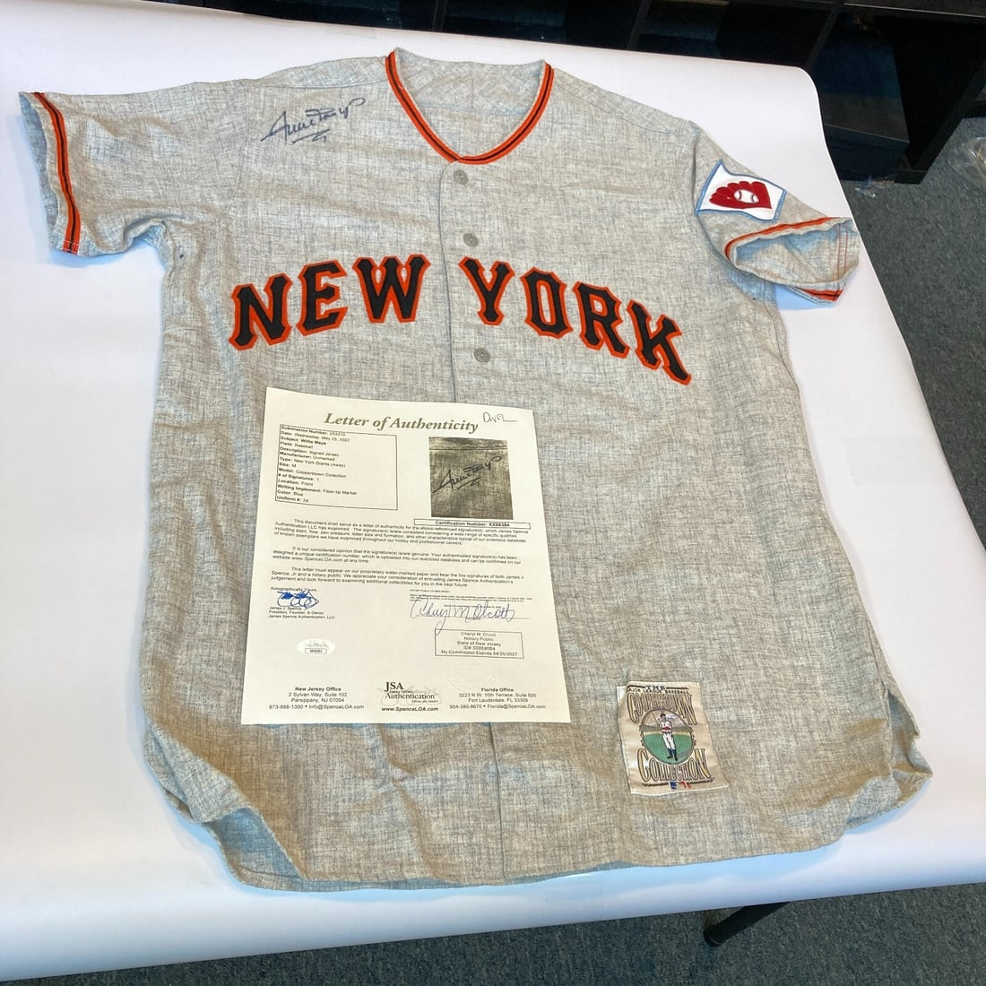 Willie Mays Signed Mitchell & Ness Giants Jersey JSA Authenticated: Willie Mays Signed Mitchell & Ness Giants Jersey JSA Authenticated This is an authentic New York Giants jersey signed by the legendary Willie Mays, a renowned figure in baseball history. The jersey is