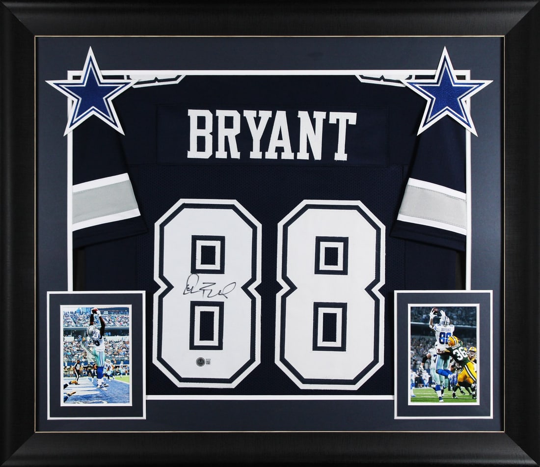 Framed Dez Bryant Signed Navy Pro Style Jersey Beckett Witnessed: Framed Dez Bryant Signed Navy Pro Style Jersey Beckett Witnessed This autographed navy pro style framed jersey has been personally signed by Dez Bryant of the Dallas Cowboys. It is an original item wi