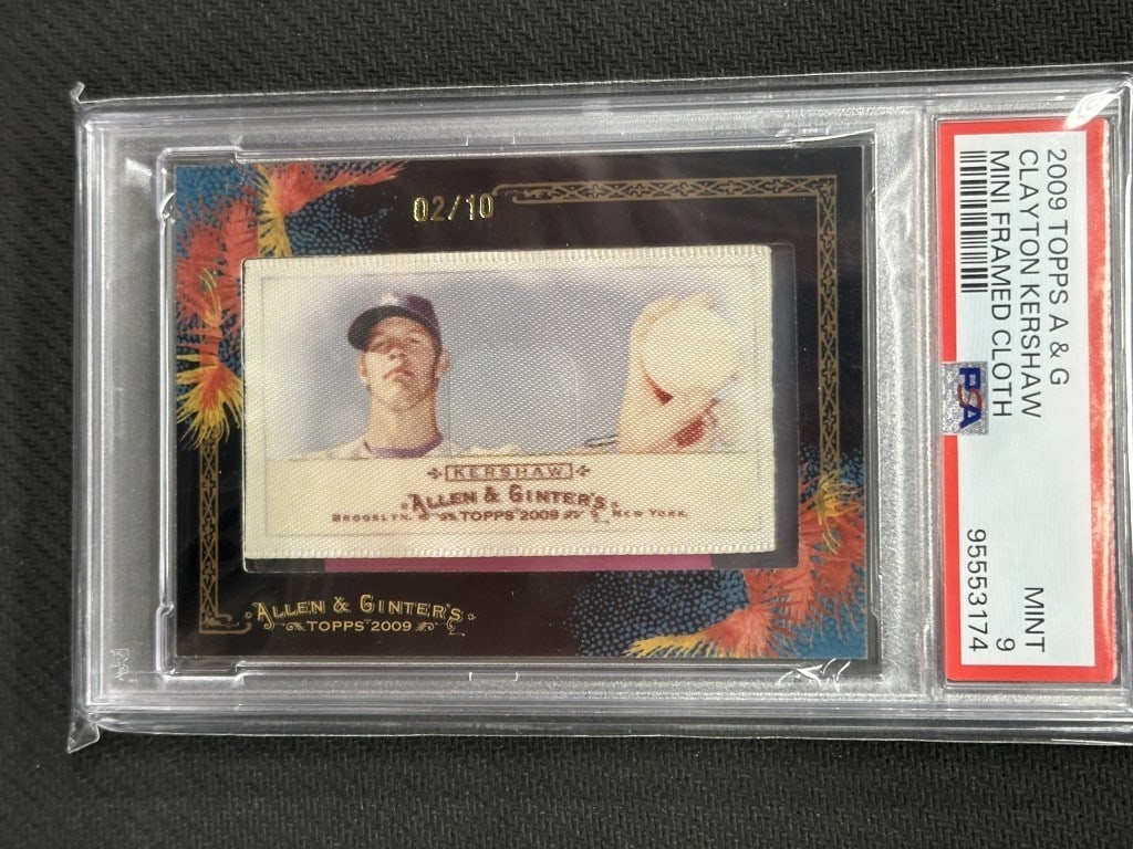 Clayton Kershaw 2009 Topps Allen & Ginter Mini Framed Cloth PSA 9: Clayton Kershaw 2009 Topps Allen & Ginter Mini Framed Cloth PSA 9 This is a Clayton Kershaw 2009 Topps Allen & Ginter Mini Framed Cloth Baseball Card, graded by Professional Sports Authenticator (PSA)