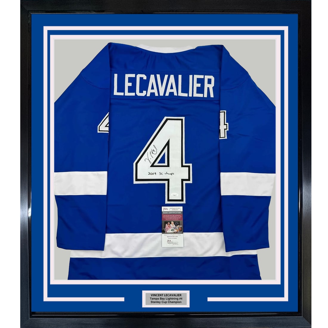 Framed Autographed Vincent Lecavalier Blue Jersey 35x39 JSA COA Tampa Bay Lightning (1 of 2)