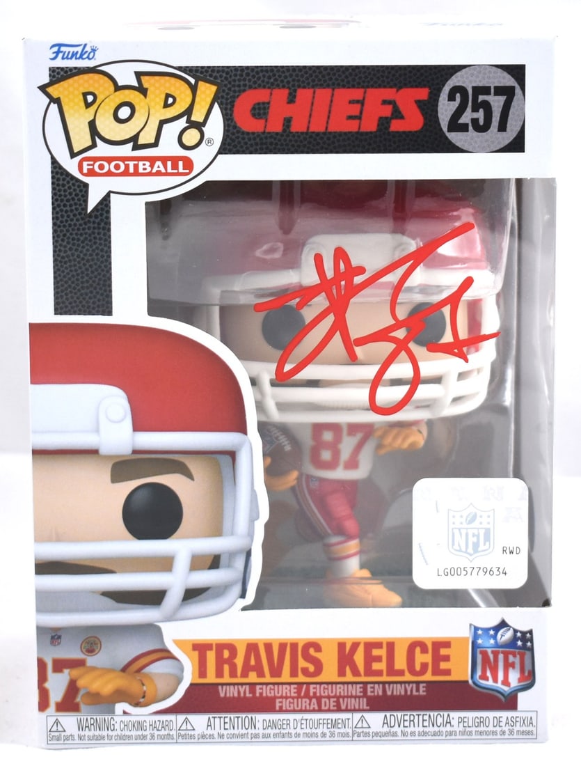 Funko Travis Kelce signed Chiefs figure Beckett Witness Hologram: Funko Travis Kelce signed Chiefs figure Beckett Witness Hologram Autographed Travis Kelce Kansas City Chiefs Funko Pop #257. The item is pre-owned and comes from Funko. Beckett W Holo is noted in the 