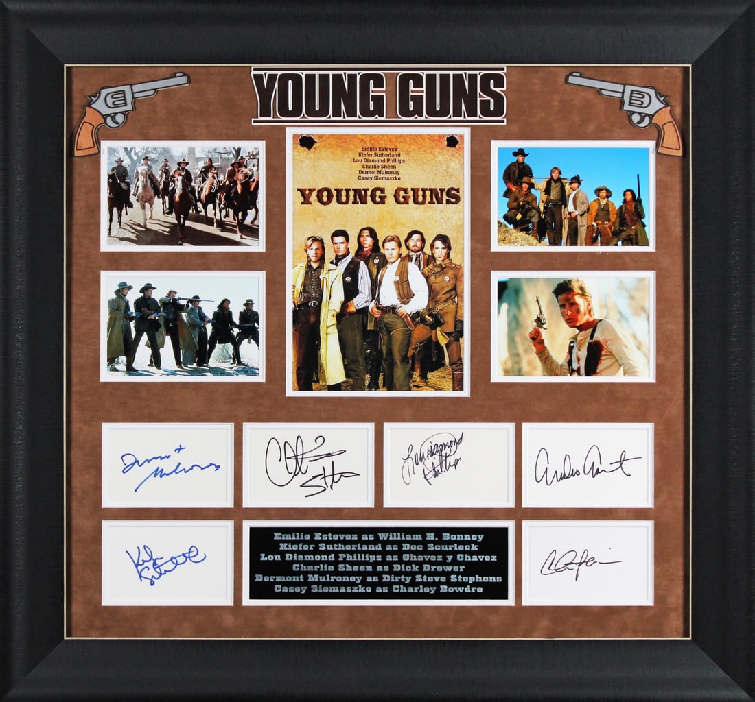 Framed Young Guns cast signed index card display Beckett authenticated (1 of 3)