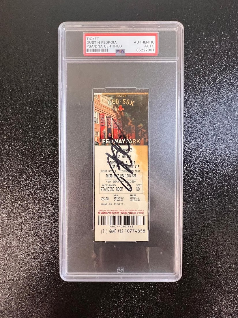 PSA DNA Authenticated Dustin Pedroia Inscribed Baseball Ticket: PSA DNA Authenticated Dustin Pedroia Inscribed Baseball Ticket This is a ticket signed and inscribed by Dustin Pedroia, renowned for his career with the Boston Red Sox. The autograph has been authenti