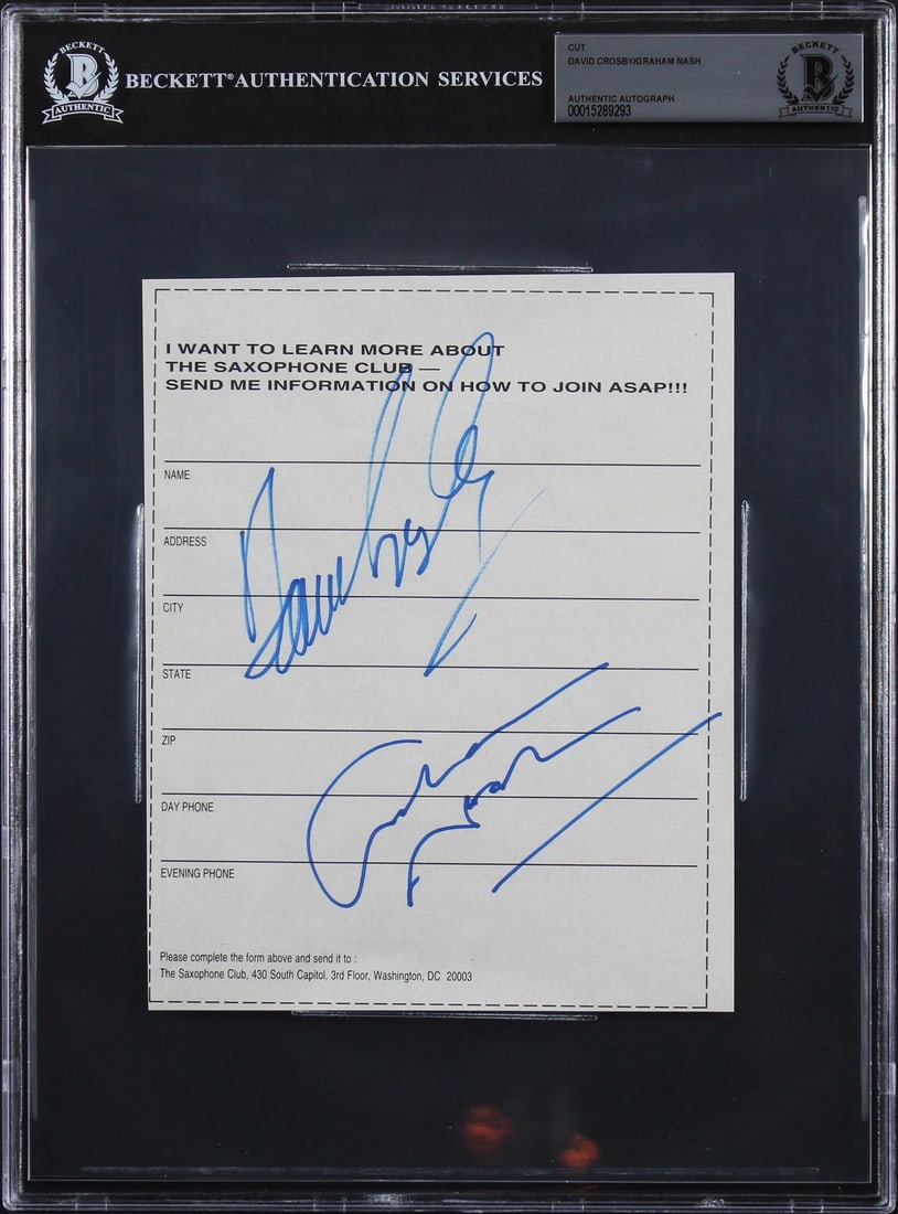 Crosby Stills Nash Signed Cut Signature 5.75x7.35 Beckett Authenticated (1 of 5)
