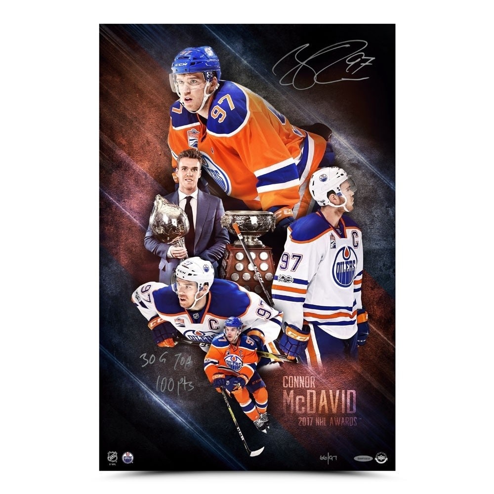 Connor McDavid Autographed 16x24 Photo 2017 NHL Awards Limited Edition /97: Connor McDavid Autographed 16x24 Photo 2017 NHL Awards Limited Edition /97 This collectible features a stunning 16x24 photo of Connor McDavid during the 2017 NHL Awards, beautifully autographed by the