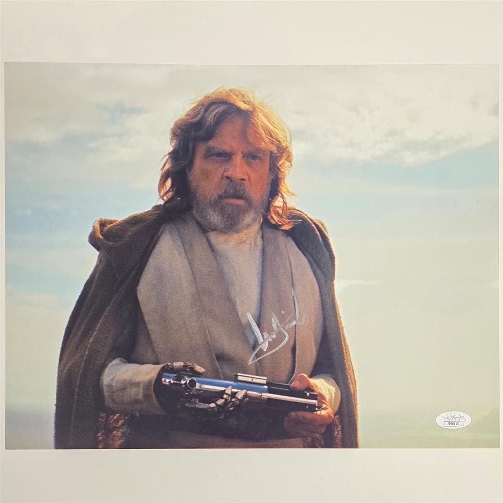 JSA authenticated Mark Hamill signed Luke Skywalker 11x14 photograph: JSA authenticated Mark Hamill signed Luke Skywalker 11x14 photograph This is an original 11x14 photograph featuring Mark Hamill as Luke Skywalker from Star Wars: The Last Jedi. The photo is hand-signe