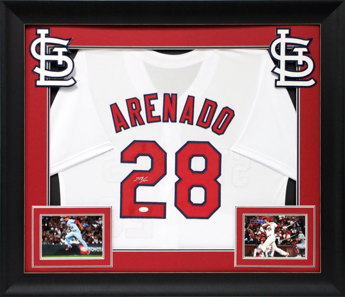 Nolan Arenado Signed Framed Jersey St. Louis Cardinals JSA COA 32x37: Nolan Arenado Signed Framed Jersey St. Louis Cardinals JSA COA 32x37 This authentic signed white pro style framed jersey features the signature of Nolan Arenado, the star player of the St. Louis Cardi