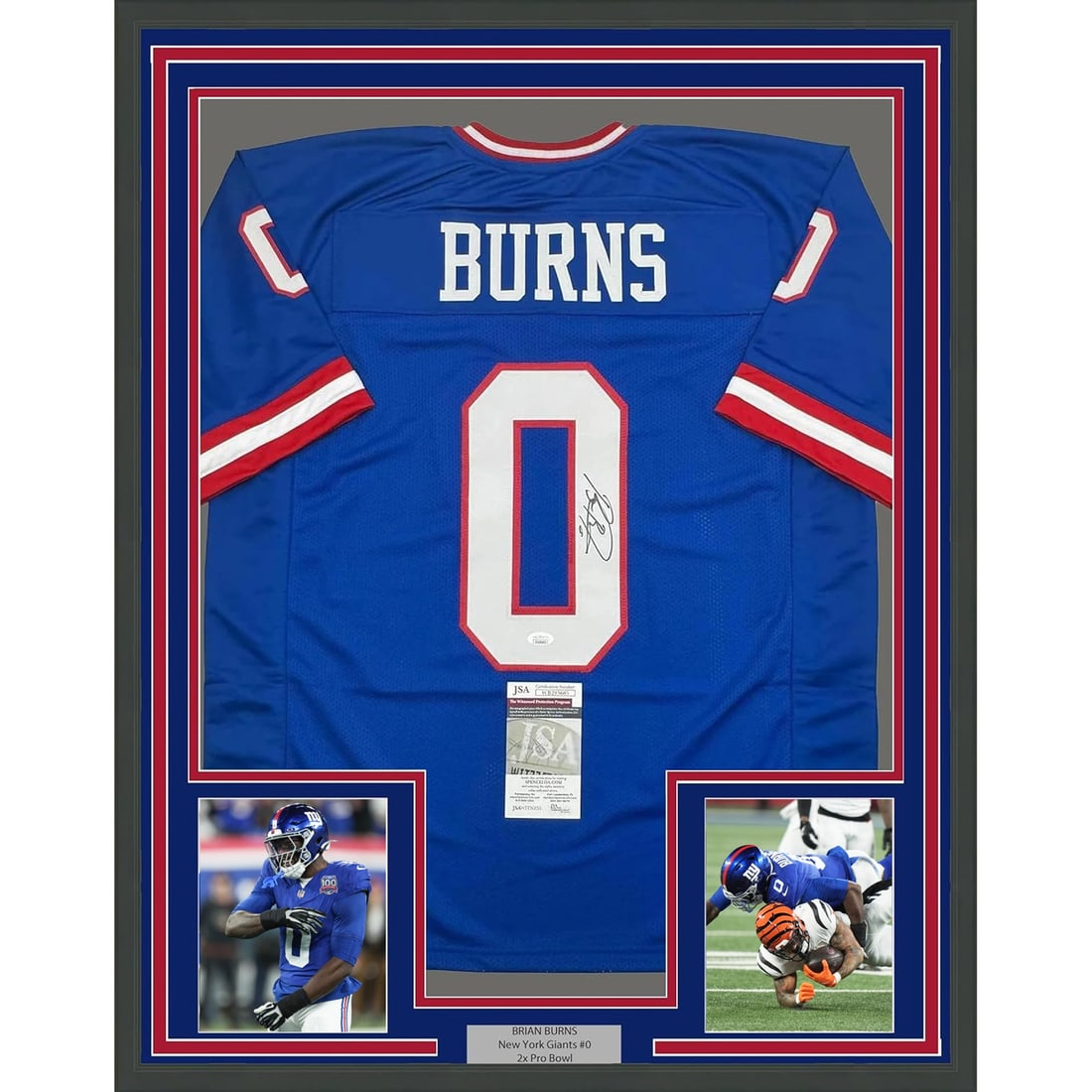 Brian Burns Signed Framed New York Giants Retro Blue Jersey JSA COA 35x39 (1 of 2)