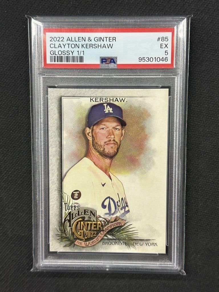 Clayton Kershaw 2022 Allen Ginter Glossy SP PSA 5 Dodgers Card #85: Clayton Kershaw 2022 Allen Ginter Glossy SP PSA 5 Dodgers Card #85 This is a 2022 Allen Ginter Glossy Short Print baseball card featuring Clayton Kershaw, the renowned pitcher for the Los Angeles Dodg