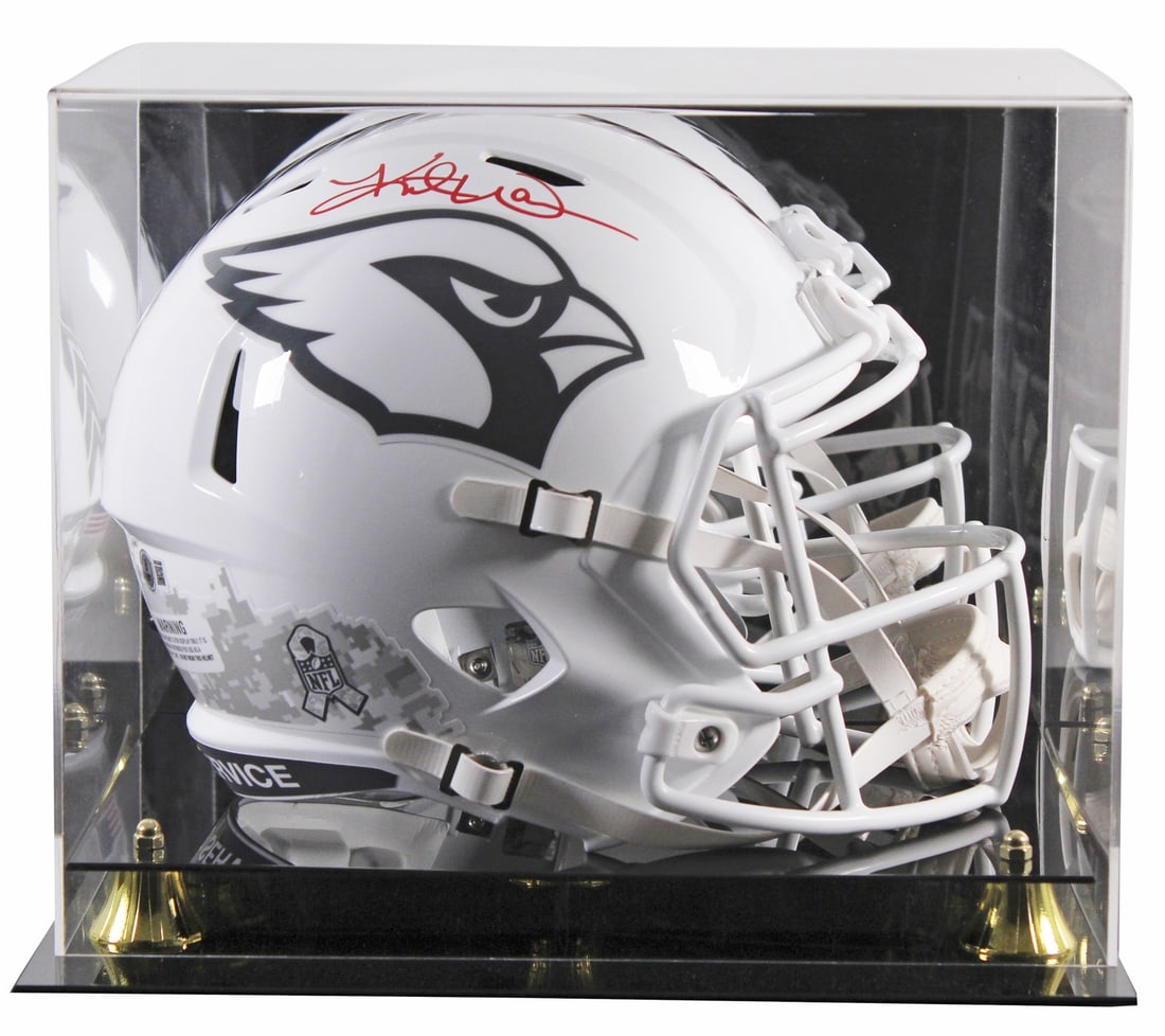 Kurt Warner Autographed Arizona Cardinals Salute To Service Speed Helmet With BAS Case: Kurt Warner Autographed Arizona Cardinals Salute To Service Speed Helmet With BAS Case This Arizona Cardinals full-size Riddell Speed Replica helmet is the 2024 Salute To Service III alternate edition