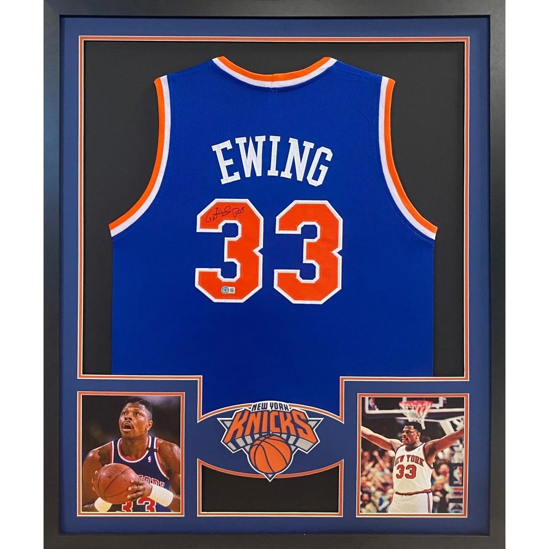 Beckett Authenticated Framed Patrick Ewing Knicks Jersey: Beckett Authenticated Framed Patrick Ewing Knicks Jersey This framed Patrick Ewing jersey features an authentic autograph and is presented in a high-quality display. The jersey is authenticated by Bec