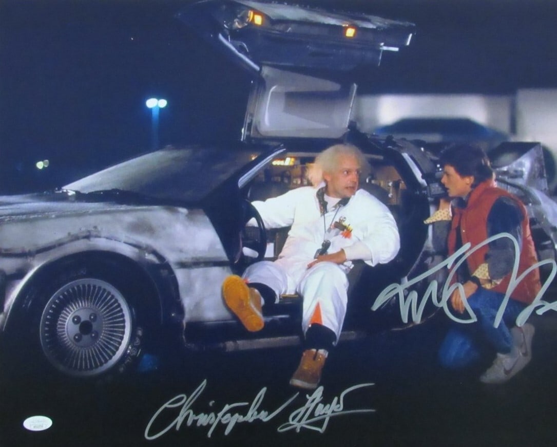 Michael J Fox Christopher Lloyd Autographed 16x20 Back to the Future Photo JSA Certified: Michael J Fox Christopher Lloyd Autographed 16x20 Back to the Future Photo JSA Certified This is an original autographed 16x20 photo featuring Michael J. Fox and Christopher Lloyd from the iconic film