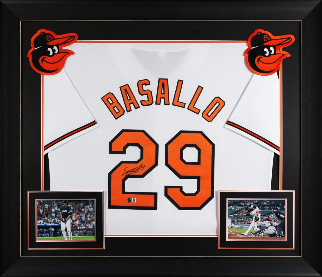 Framed White Jersey Signed by Samuel Basallo Beckett Witnessed Authentication (1 of 2)