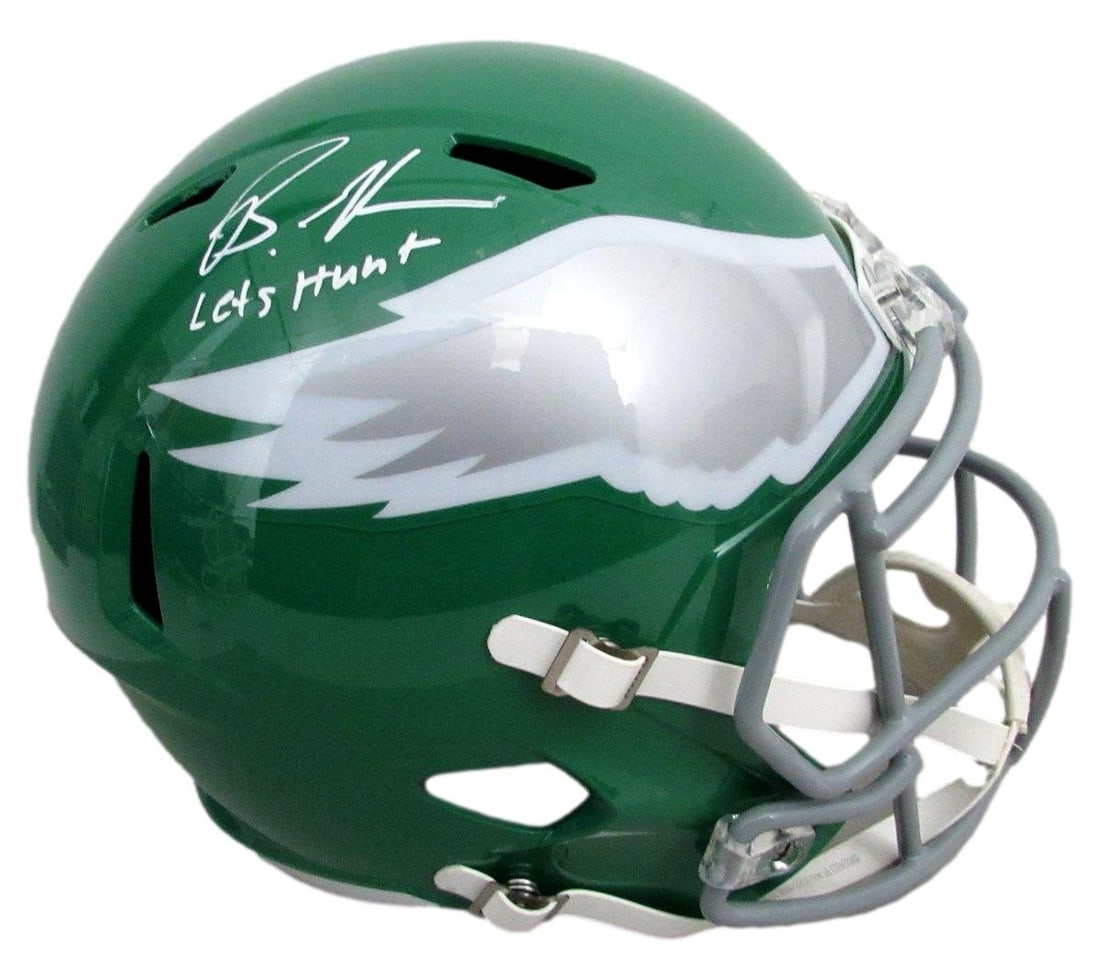 Brandon Graham Signed Kelly Green Full Size Replica Helmet Eagles BAS Authenticated: Brandon Graham Signed Kelly Green Full Size Replica Helmet Eagles BAS Authenticated Offered is a Brandon Graham Signed and Inscribed "Let's Hunt" Kelly Green Full Size Replica Football Helmet from the