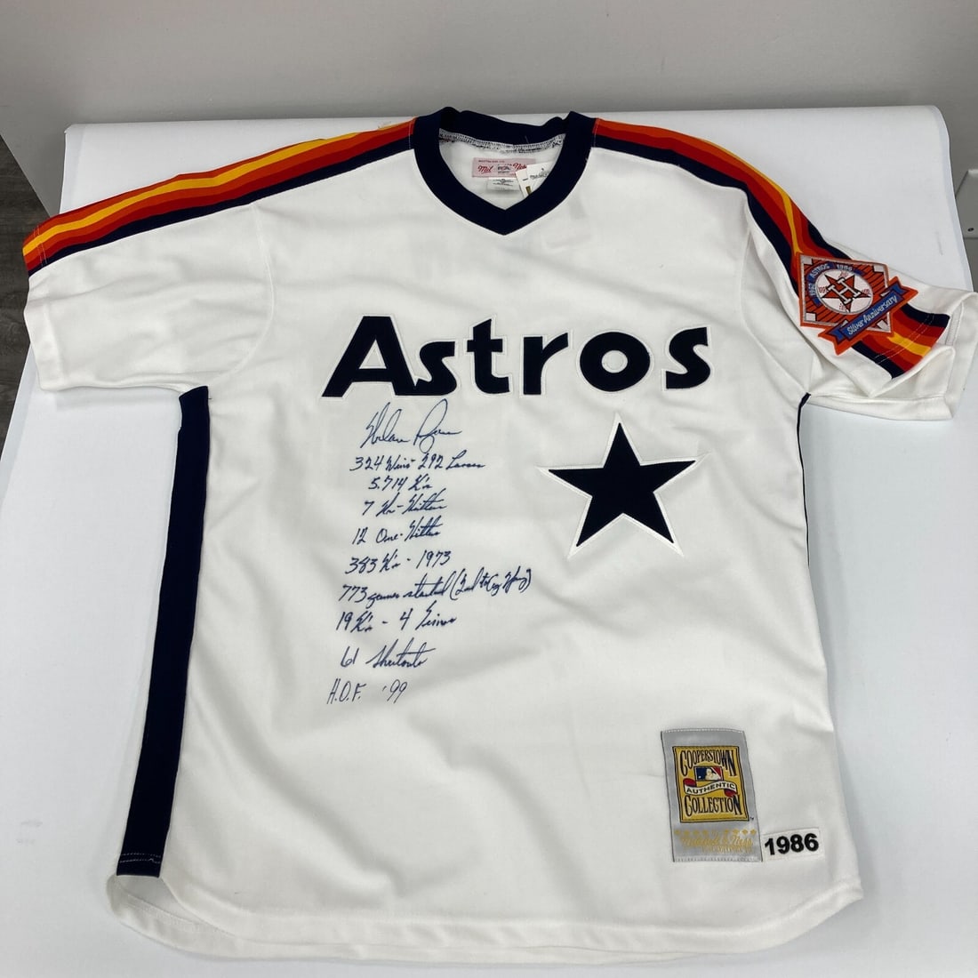Nolan Ryan Signed Mitchell & Ness Astros Jersey with Inscriptions PSA (1 of 11)