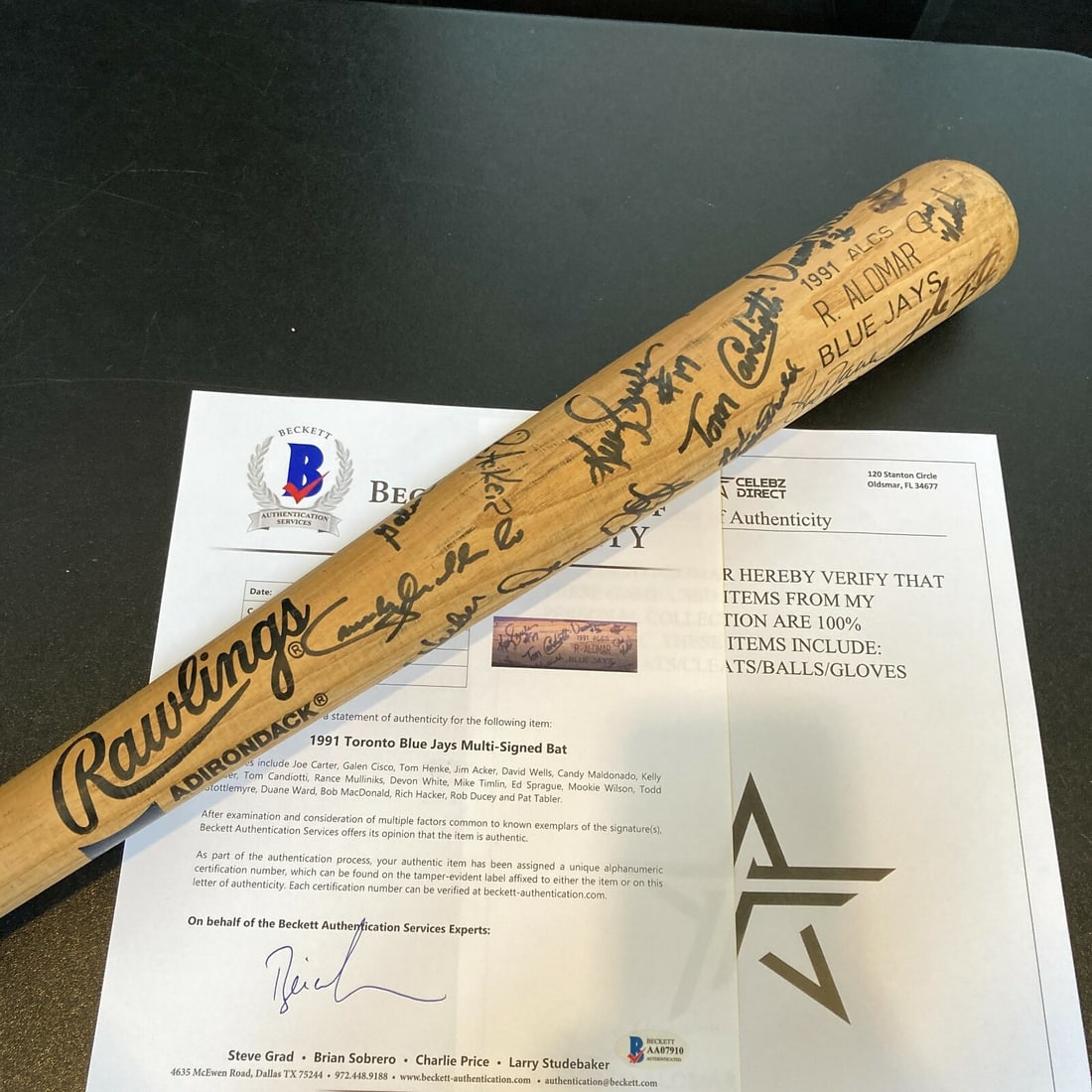 1991 Toronto Blue Jays Team Signed Roberto Alomar Game Used Bat Beckett LOA: 1991 Toronto Blue Jays Team Signed Roberto Alomar Game Used Bat Beckett LOA This 1991 Toronto Blue Jays game-used bat was issued to Hall of Famer Roberto Alomar during the American League Championship