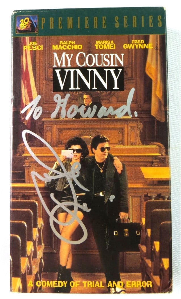 My Cousin Vinny VHS Cover Signed by Joe Pesci Beckett Authenticated: My Cousin Vinny VHS Cover Signed by Joe Pesci Beckett Authenticated This is a VHS cover for the film "My Cousin Vinny" that has been hand-signed by Joe Pesci. The autograph has been authenticated by B