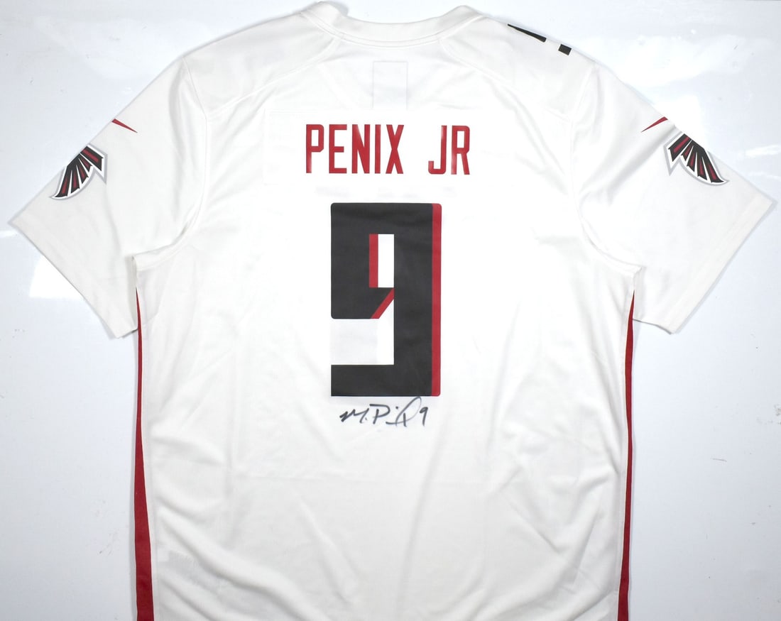 White Nike Game Jersey Signed by Michael Penix Jr Beckett Hologram: White Nike Game Jersey Signed by Michael Penix Jr Beckett Hologram Autographed white Nike game jersey associated with Michael Penix Jr. The jersey is pre-owned and includes a Beckett W hologram. Count