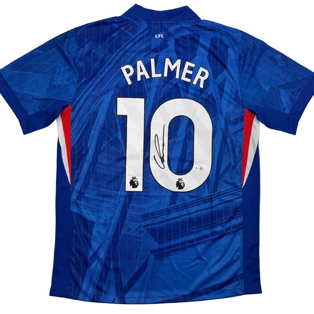 Cole Palmer Signed Custom Chelsea FC Blue Jersey with Beckett Authentication: Cole Palmer Signed Custom Chelsea FC Blue Jersey with Beckett Authentication This is a custom blue soccer jersey autographed by Cole Palmer of Chelsea FC. The jersey features the player's name and num