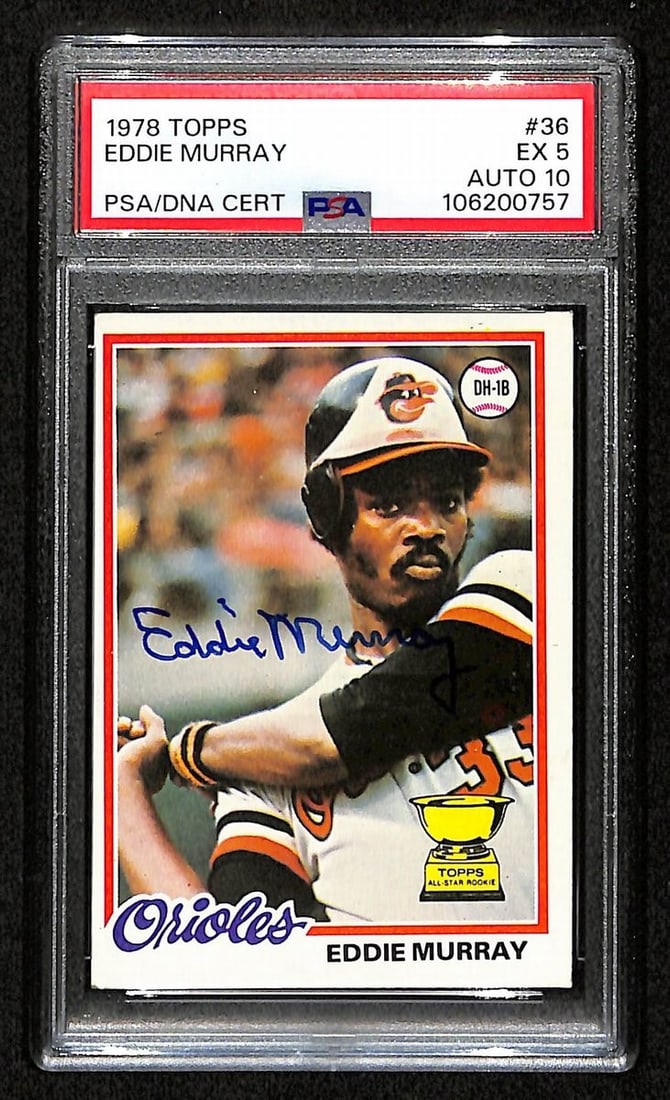 Eddie Murray HOF Signed 1978 Topps RC Card #36 PSA/DNA Auto 10: Eddie Murray HOF Signed 1978 Topps RC Card #36 PSA/DNA Auto 10 This listing features an Eddie Murray Hall of Fame Signed/Autographed On Card 1978 TOPPS Rookie Card #36. The card is authenticated by PS