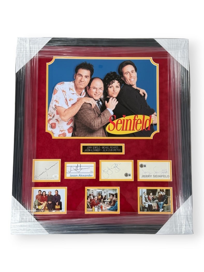 Seinfeld Cast Signed Framed Art Beckett Authenticated Jerry Seinfeld Michael Richards Jason: Seinfeld Cast Signed Framed Art Beckett Authenticated Jerry Seinfeld Michael Richards Jason Alexander Celebrate one of the most iconic sitcoms with this Seinfeld signed cast display. This unique colle