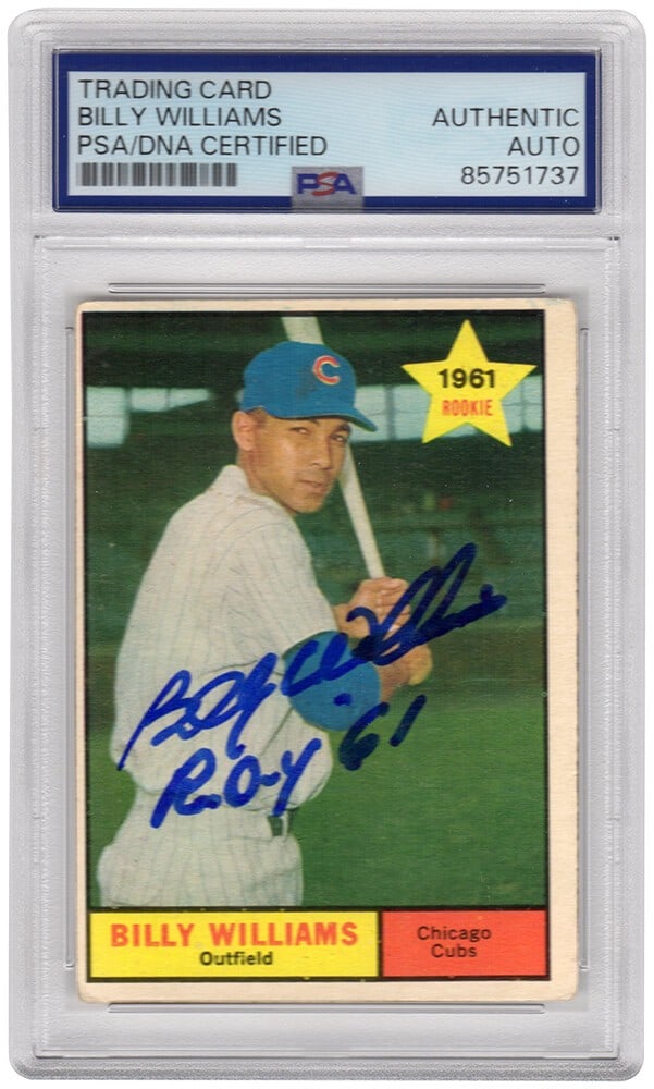 1961 Topps Rookie Card Billy Williams Signed With ROY 61 Inscription PSA DNA (1 of 2)