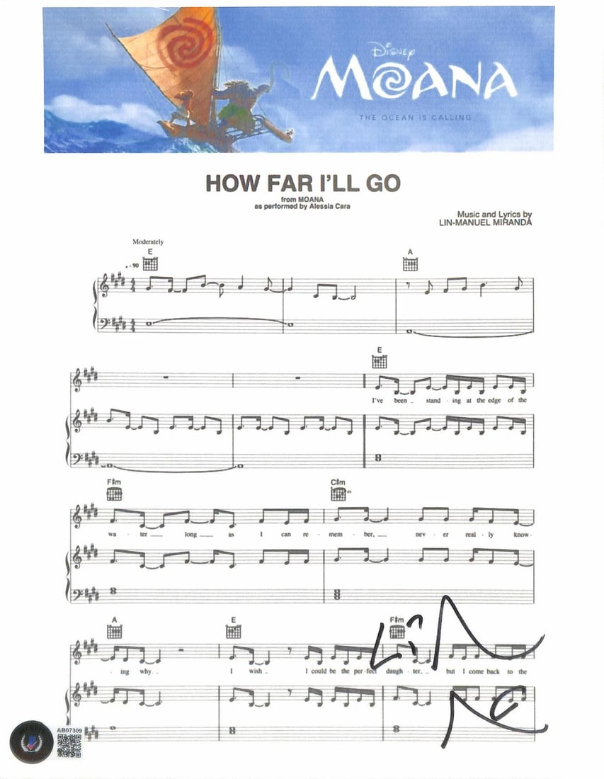 Autographed Moana sheet music signed by Lin-Manuel Miranda with Beckett LOA (1 of 1)