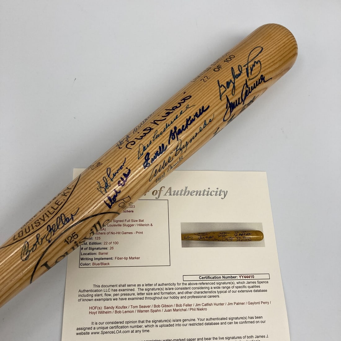 Limited Edition Multi Signed Baseball Bat 26 No Hitters JSA Koufax: Limited Edition Multi Signed Baseball Bat 26 No Hitters JSA Koufax This limited-edition H&B commemorative baseball bat is a must-have for any baseball enthusiast. It features the signatures of 26 lege