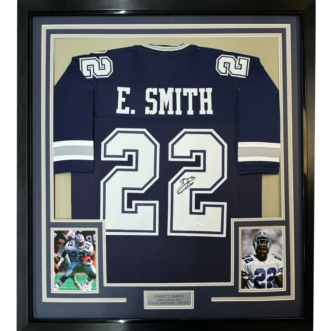 Framed Emmitt Smith signed Dallas Cowboys blue jersey BAS COA (1 of 2)
