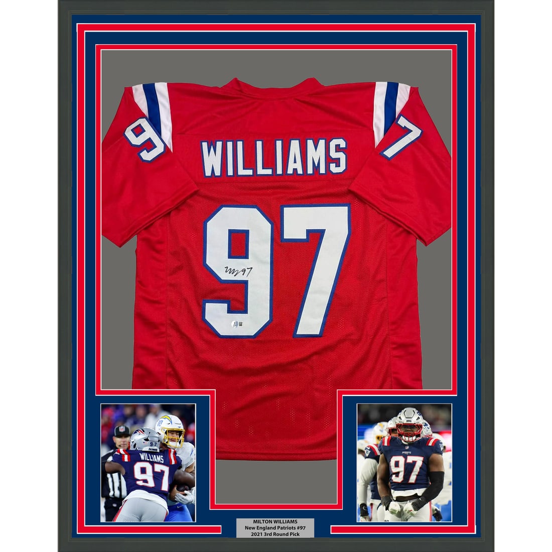 Milton Williams Signed Patriots Jersey in 35x39 Framed Display Beckett COA (1 of 2)