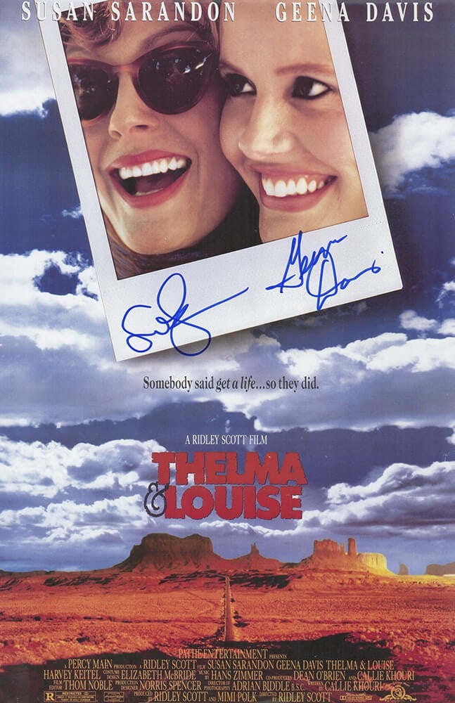 Geena Davis Susan Sarandon Dual Signed Thelma Louise 11x17 Poster SS COA: Geena Davis Susan Sarandon Dual Signed Thelma Louise 11x17 Poster SS COA This stunning 11x17 movie poster of 'Thelma & Louise' features dual signatures from acclaimed actresses Geena Davis and Susan S